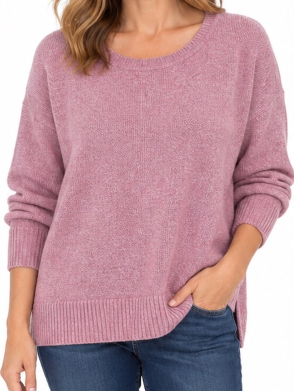 Ellen Tracy Mulberry Heather Pink Scoop Neck Sweater Size XL